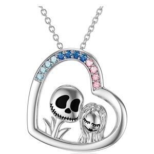 NWT-Jack and Sally Nightmare Before Christmas Pendant Necklace Silver925